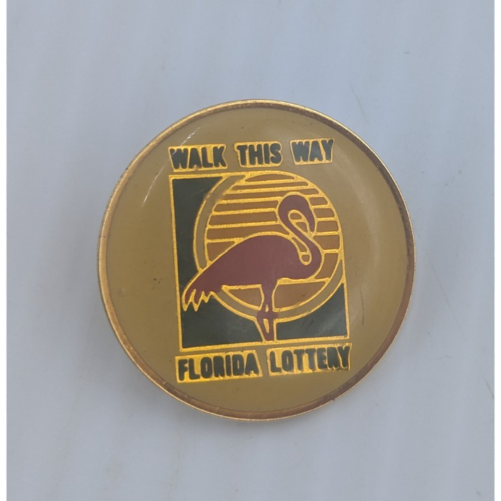 Vintage Florida Lottery Walk This Way Pink Flamingo Pin